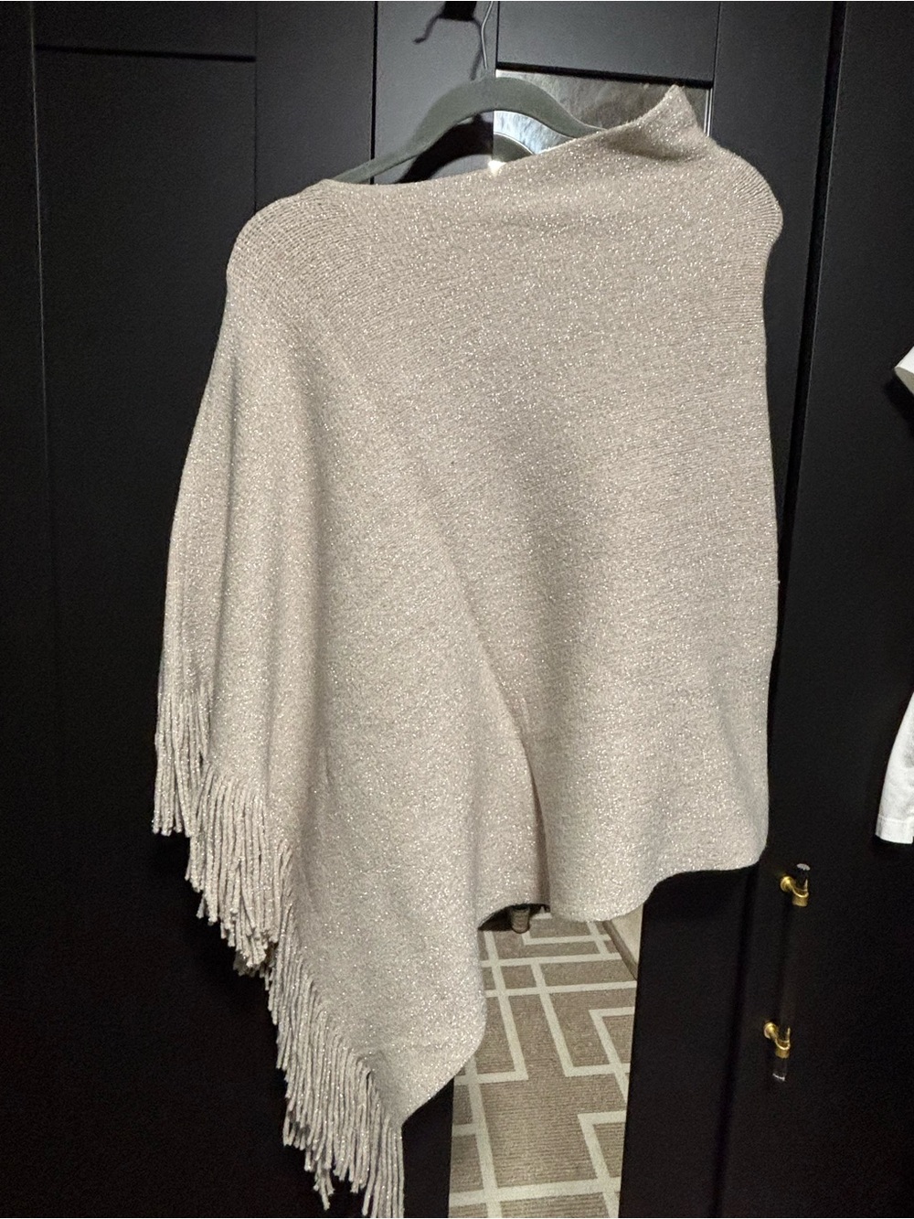 NIC+ZOE Metallic Taupe Fringe Poncho